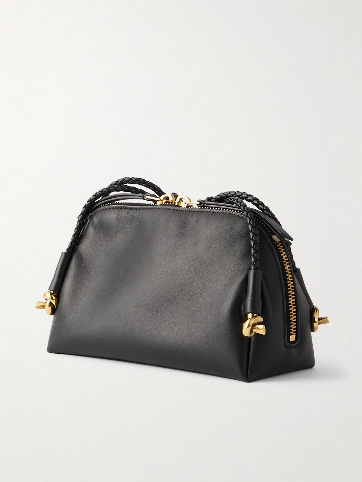 Bottega Veneta Embellished Intrecciato-trimmed Leather Pouch In Black