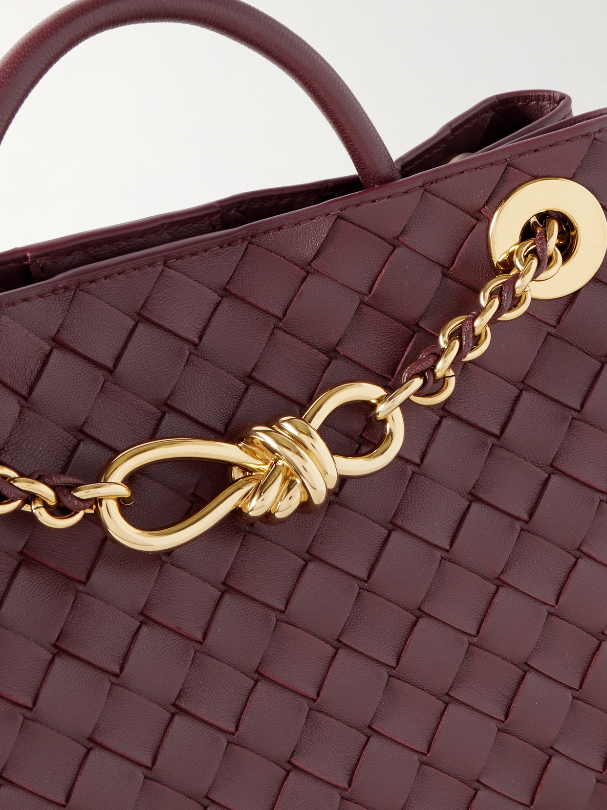 Bottega Veneta Andiamo With Chain Small Intrecciato Leather Shoulder Bag In Burgundy