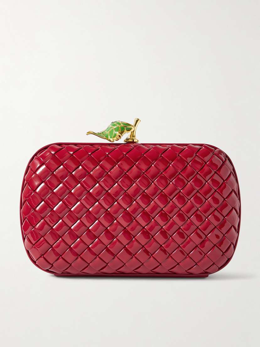 Bottega Veneta Knot Intrecciato Glossed-leather Clutch