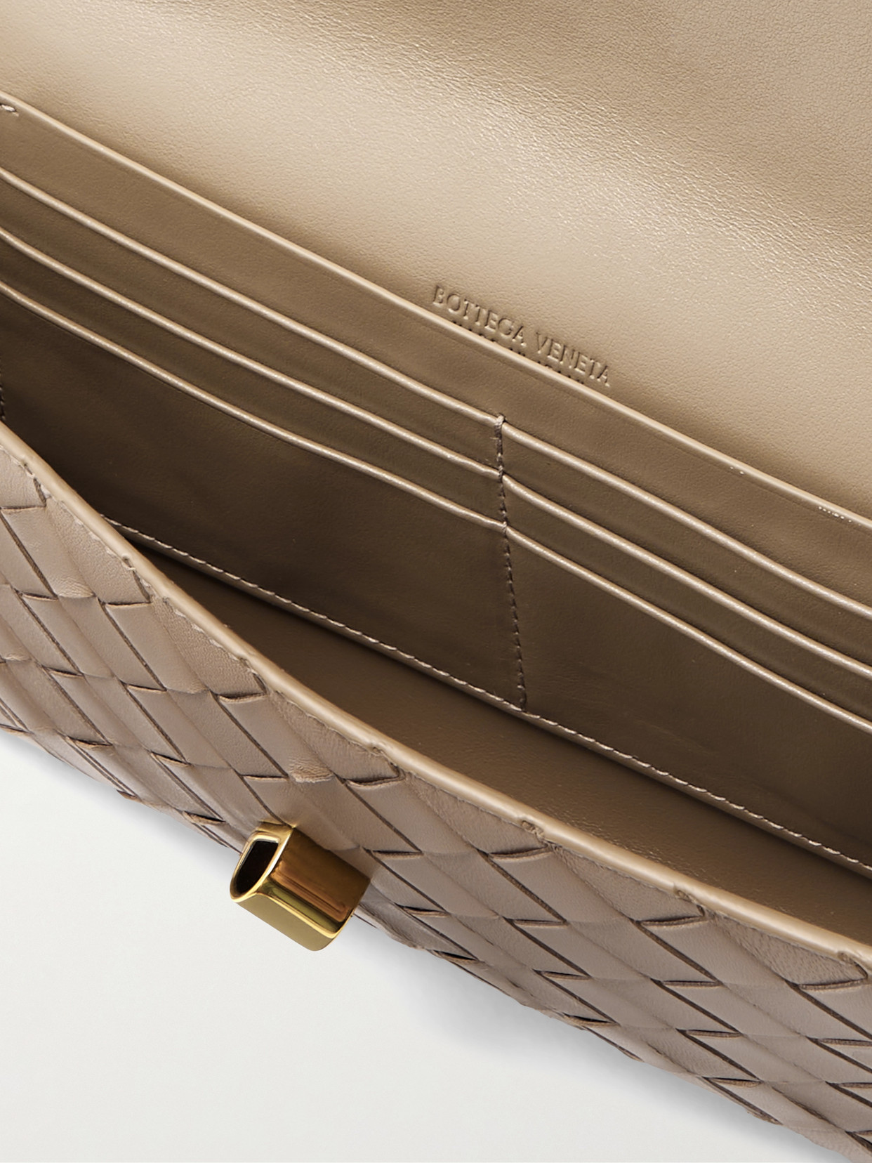 Bottega Veneta Long Andiamo Intrecciato Leather Clutch In Brown