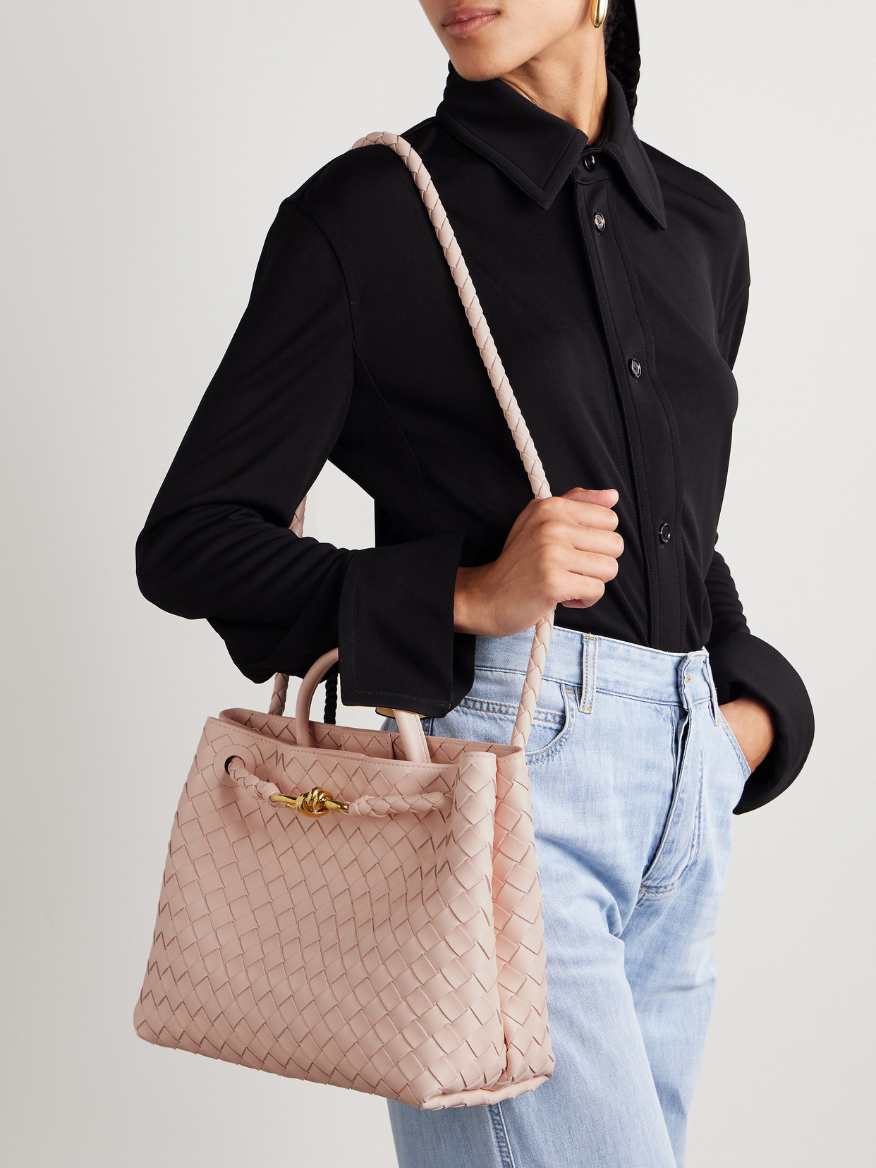 Bottega Veneta Andiamo Small Intrecciato Leather Tote In Pink