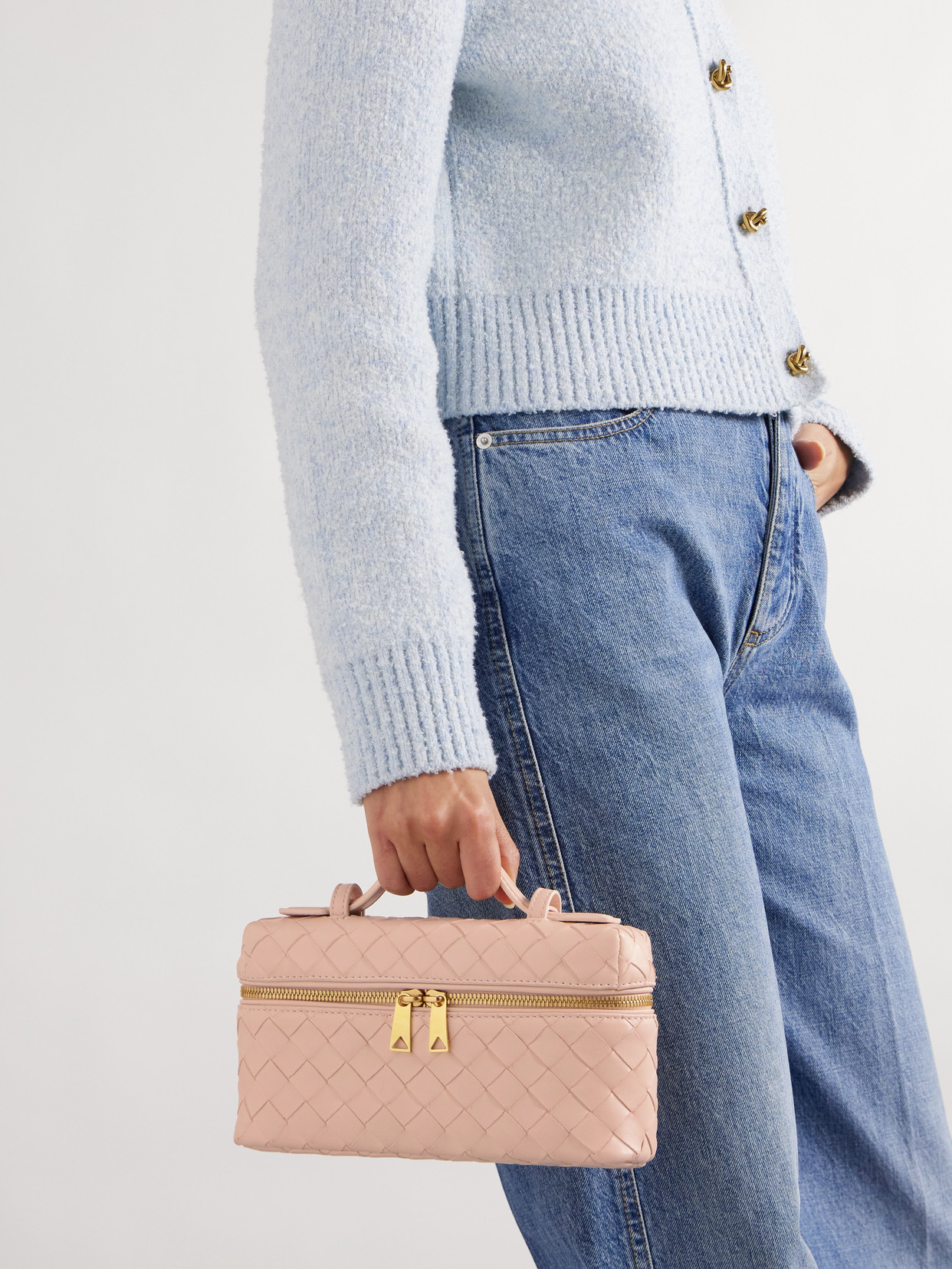 Bottega Veneta Intrecciato Leather Convertible Vanity Case In Pink