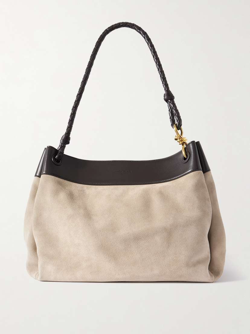 Bottega Veneta Maxi Parachute Embellished Leather-trimmed Suede Tote Bag