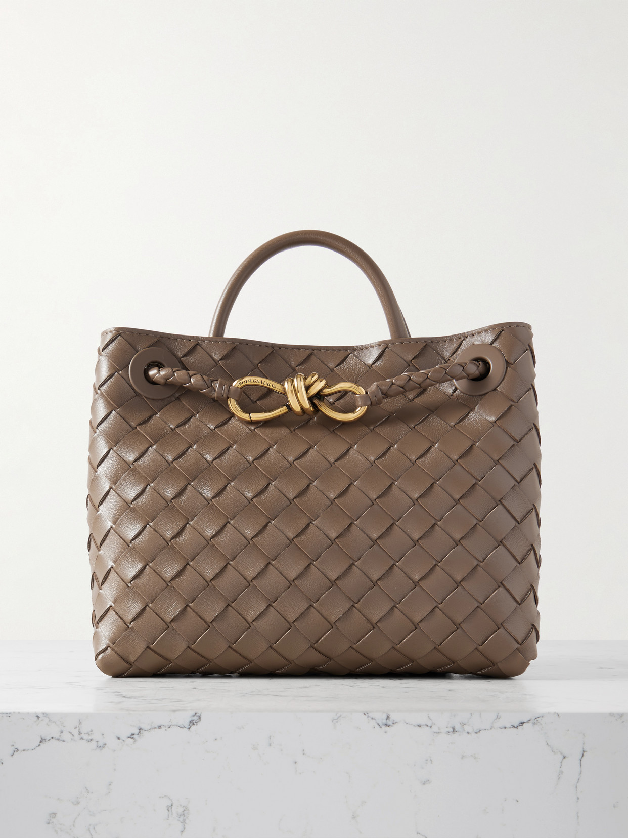 Bottega Veneta Andiamo Small Intrecciato Leather Tote In Brown
