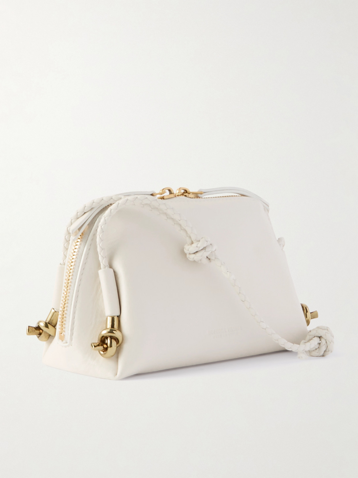 Bottega Veneta Embellished Intrecciato-trimmed Leather Pouch In White