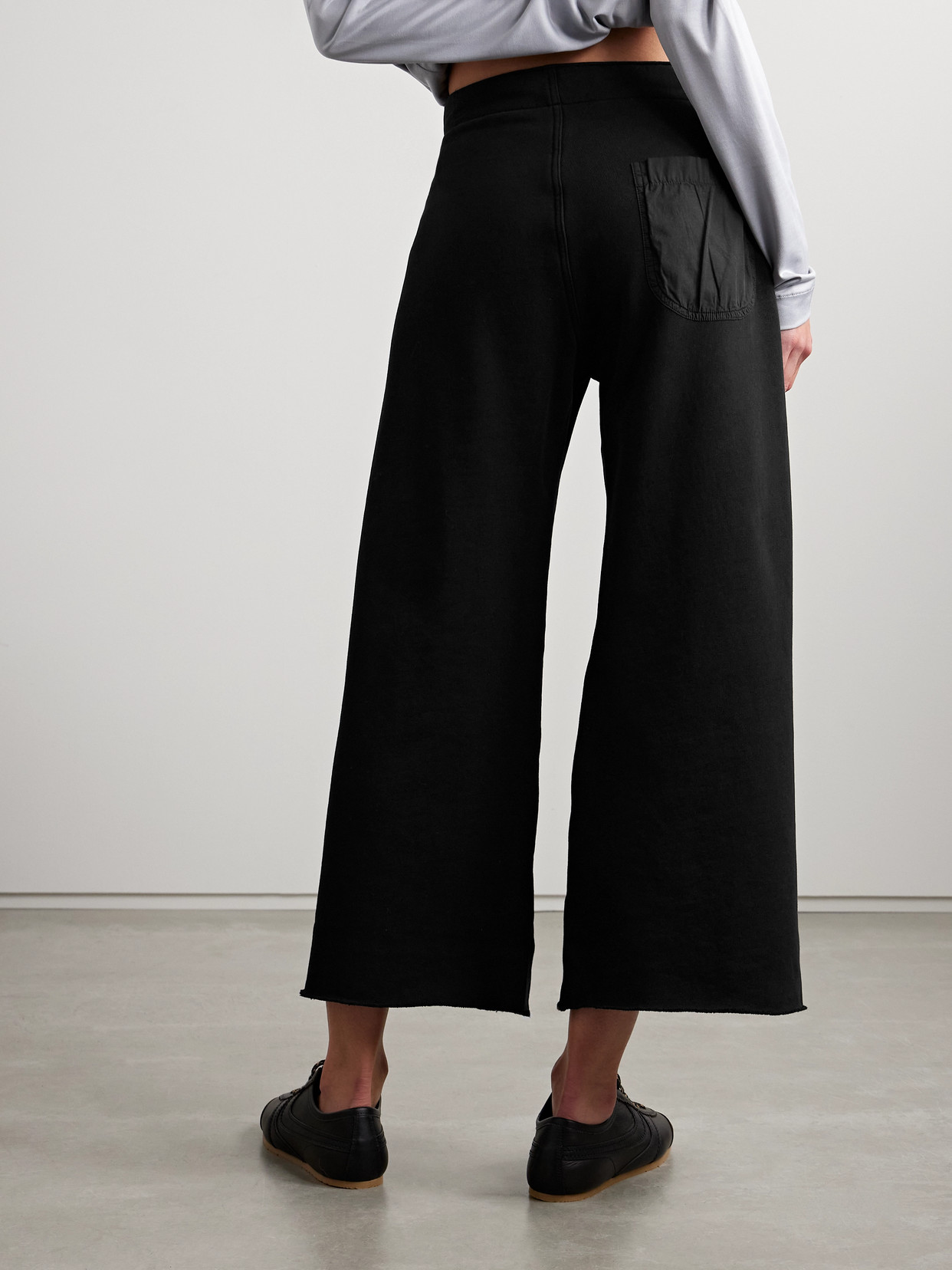 Nili Lotan Kiki Cropped Voile-trimmed Cotton-jersey Track Pants In Black