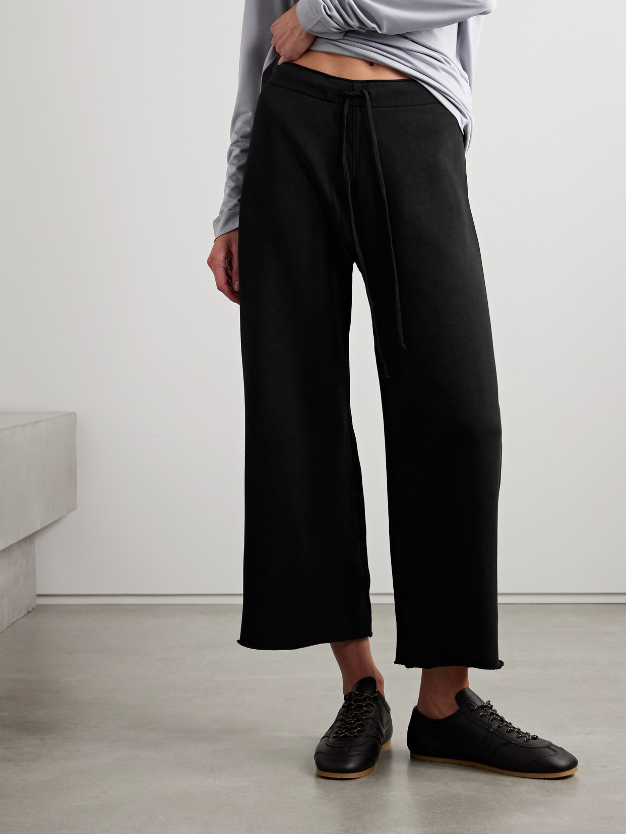 Nili Lotan Kiki Cropped Voile-trimmed Cotton-jersey Track Pants In Black