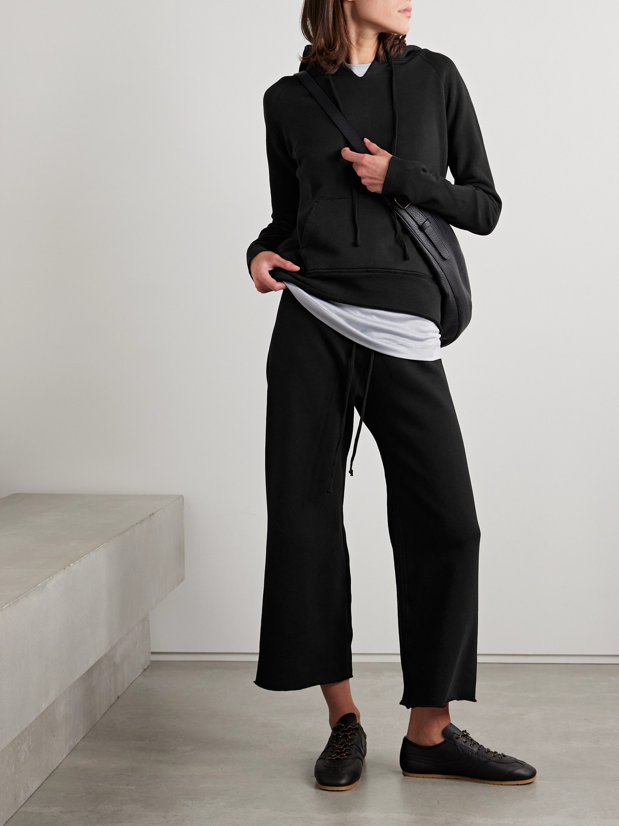 Nili Lotan Kiki Cropped Voile-trimmed Cotton-jersey Track Pants In Black