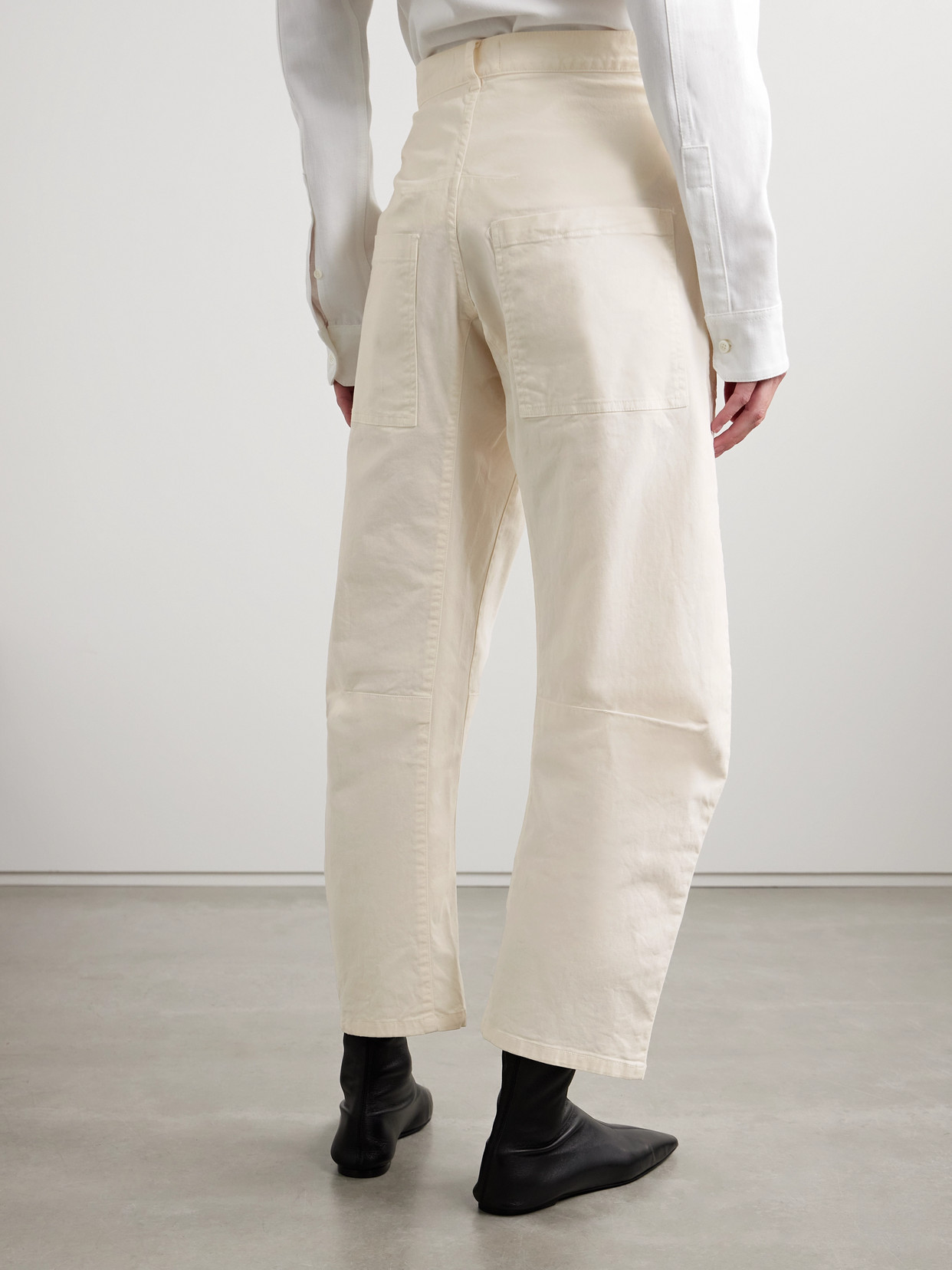 Nili Lotan Shon Cotton-blend Twill Barrel-leg Pants In Ivory