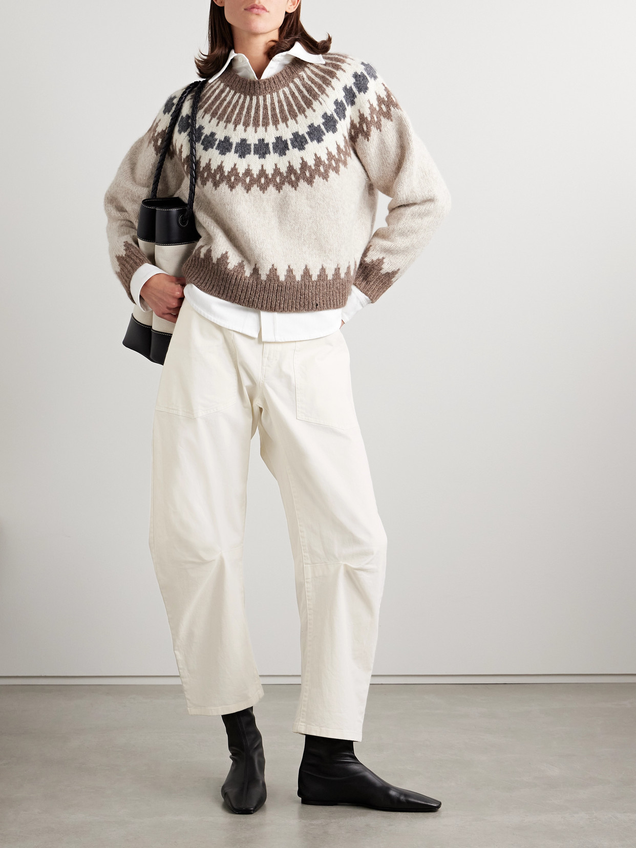 Nili Lotan Shon Cotton-blend Twill Barrel-leg Pants In Ivory