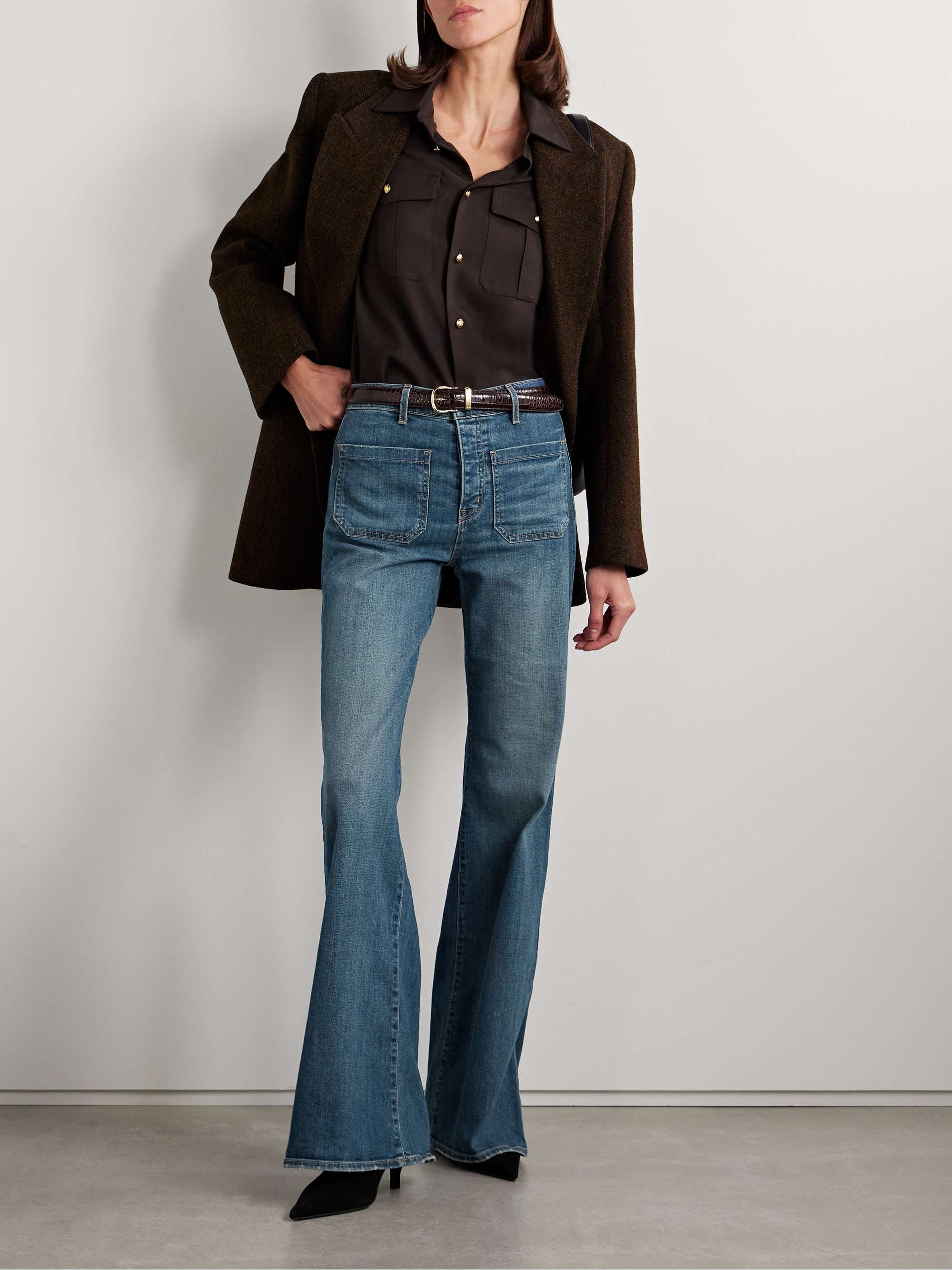 NILI LOTAN Florence distressed high-rise flared jeans