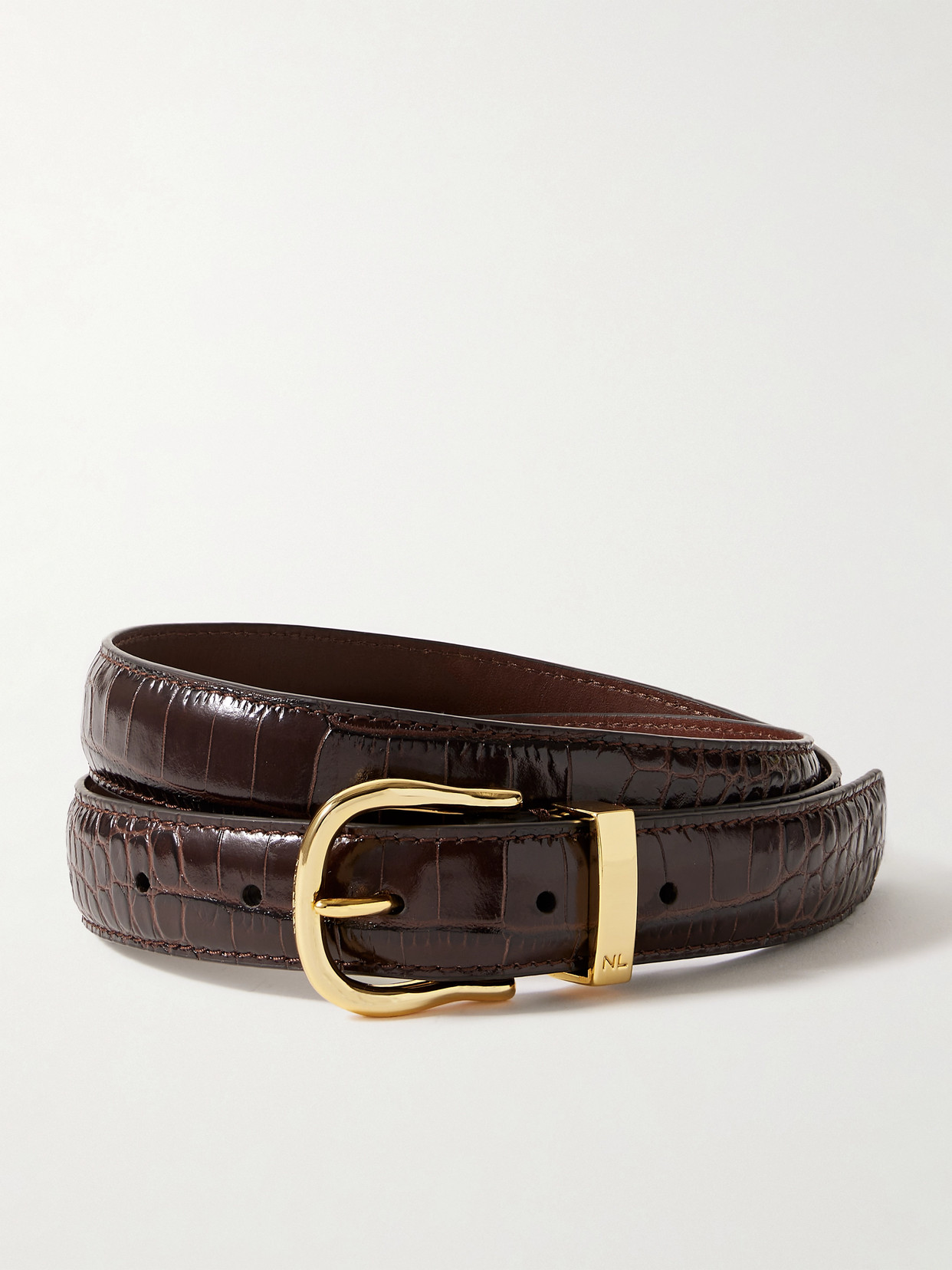 Nili Lotan Louise Croc-effect Leather Belt In Brown