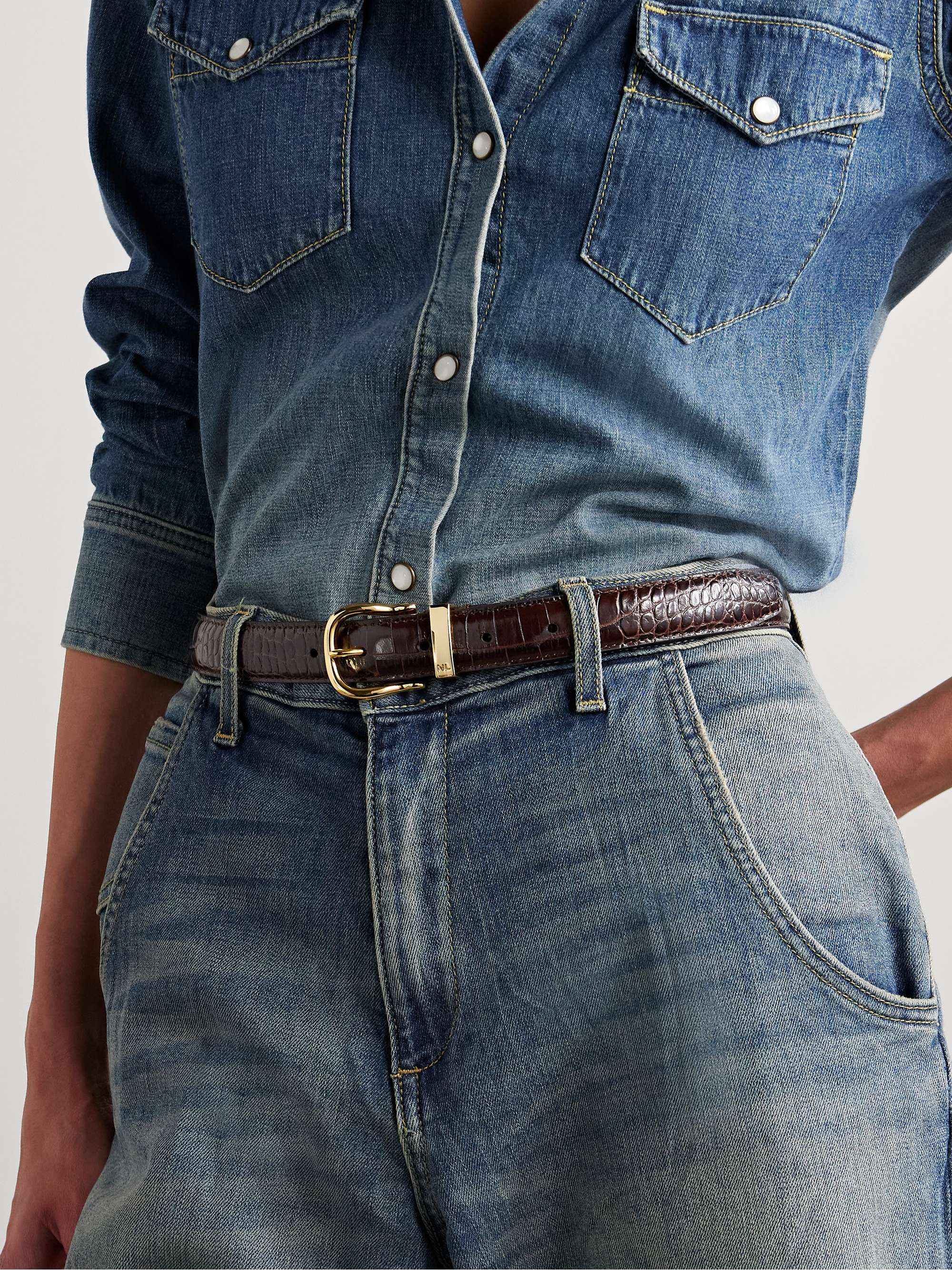 NILI LOTAN Louise croc-effect leather belt