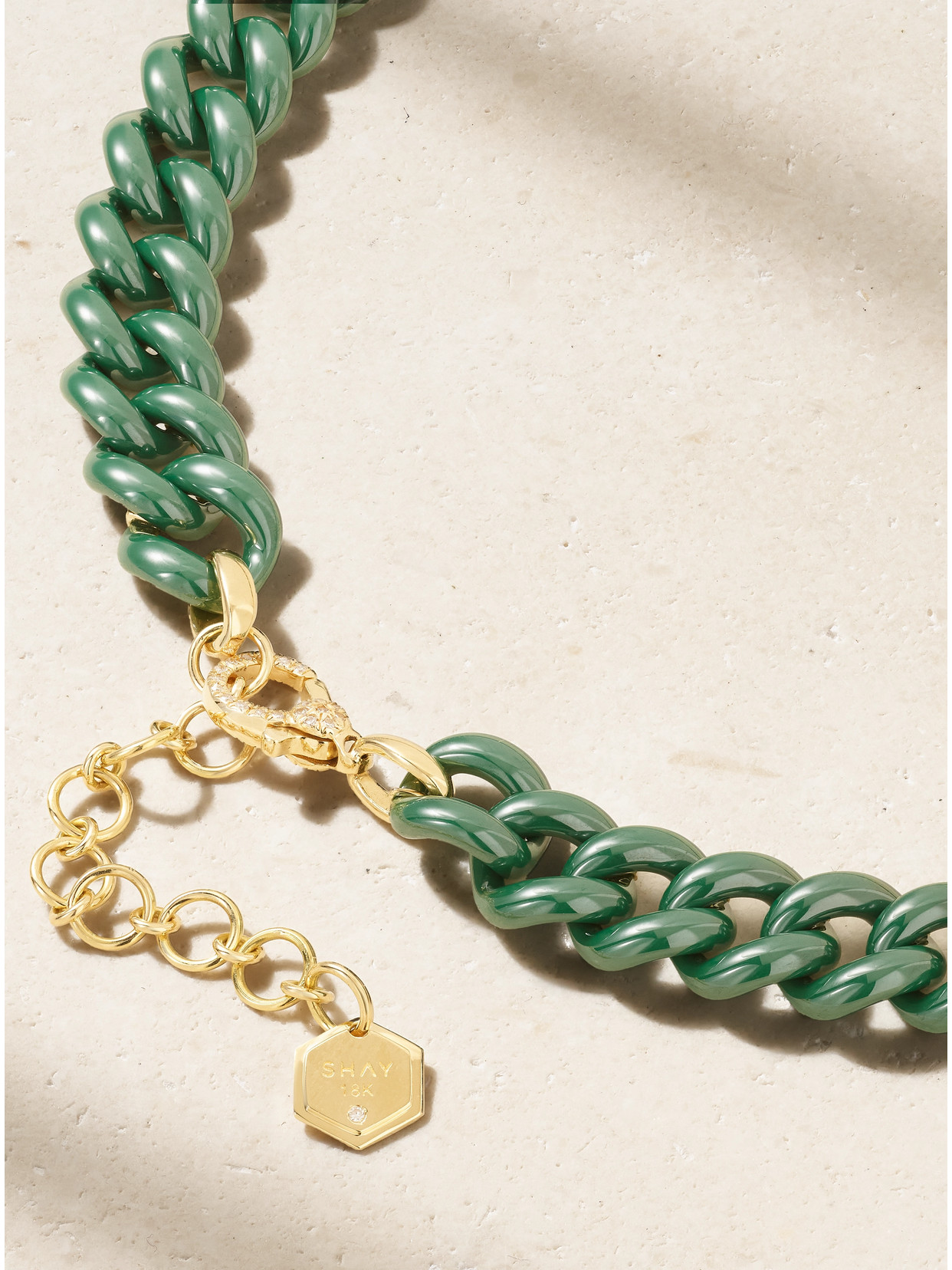 Shay Essential Link 18-karat Gold, Ceramic And Diamond Necklace In Green