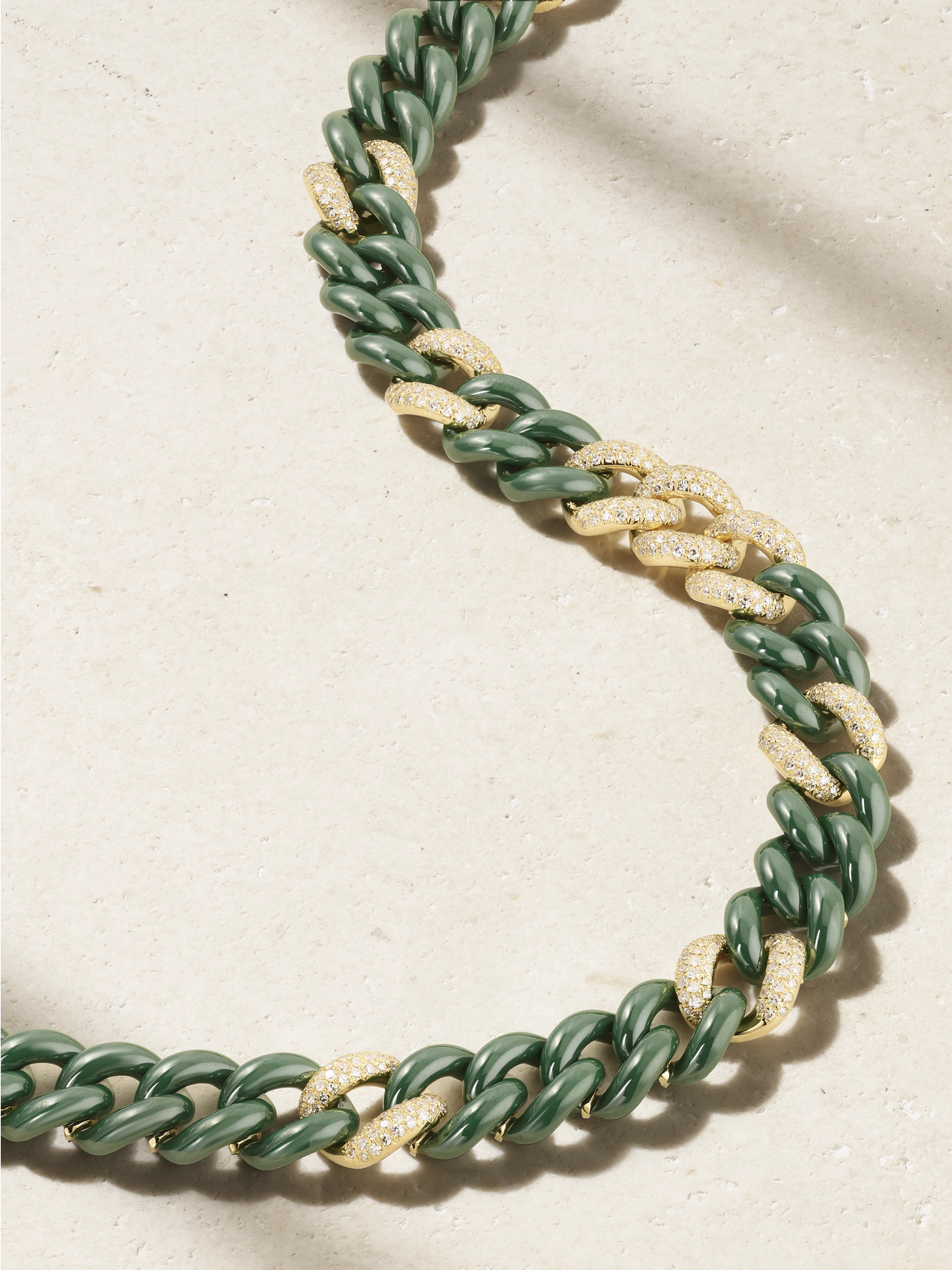 Shay Essential Link 18-karat Gold, Ceramic And Diamond Necklace In Green