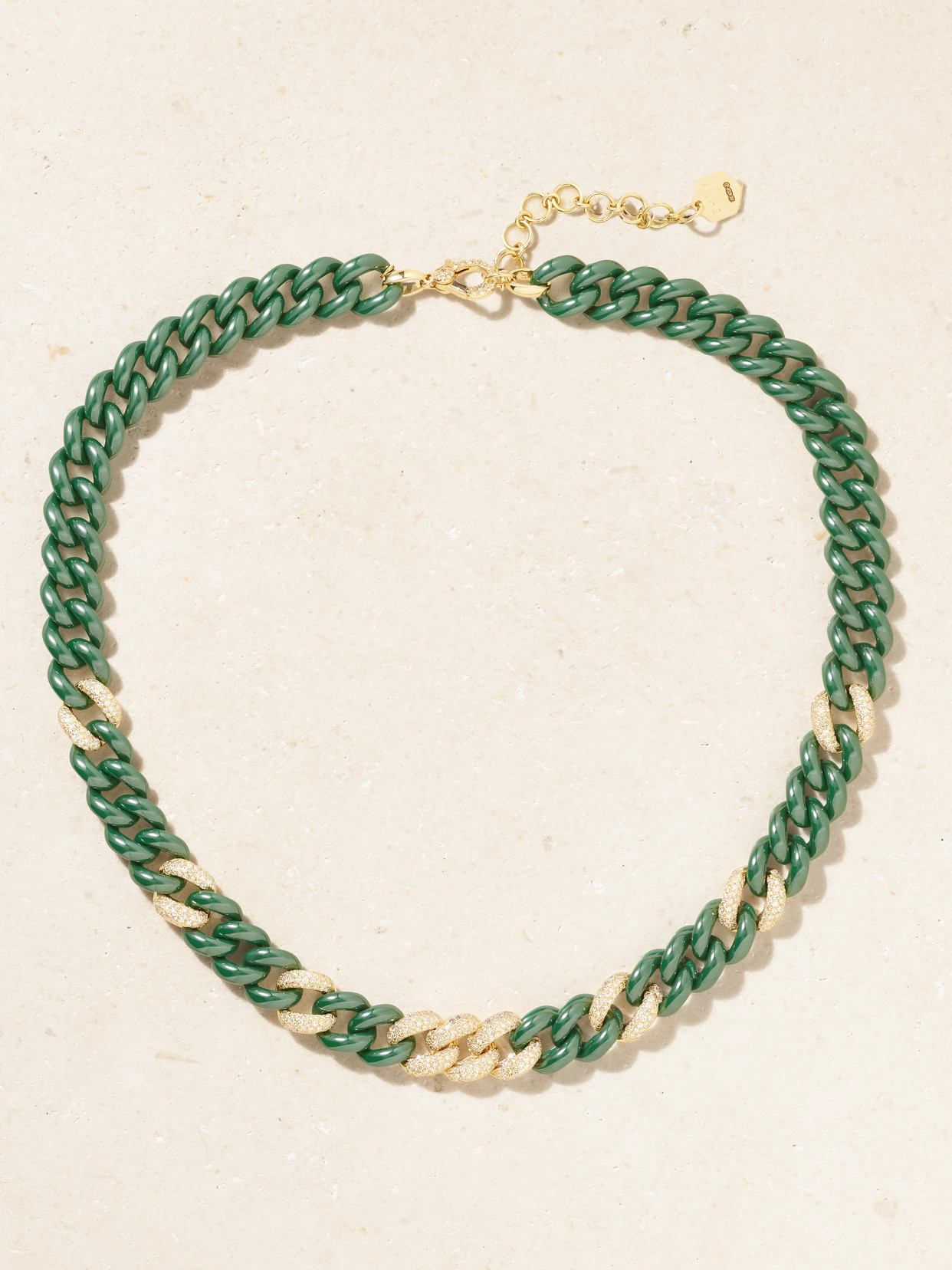 Shay Essential Link 18-karat Gold, Ceramic And Diamond Necklace In Green