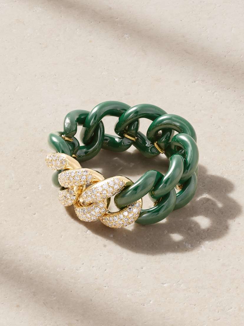 SHAY Triple Essential Link 18-karat Gold, Diamond And Ceramic Ring