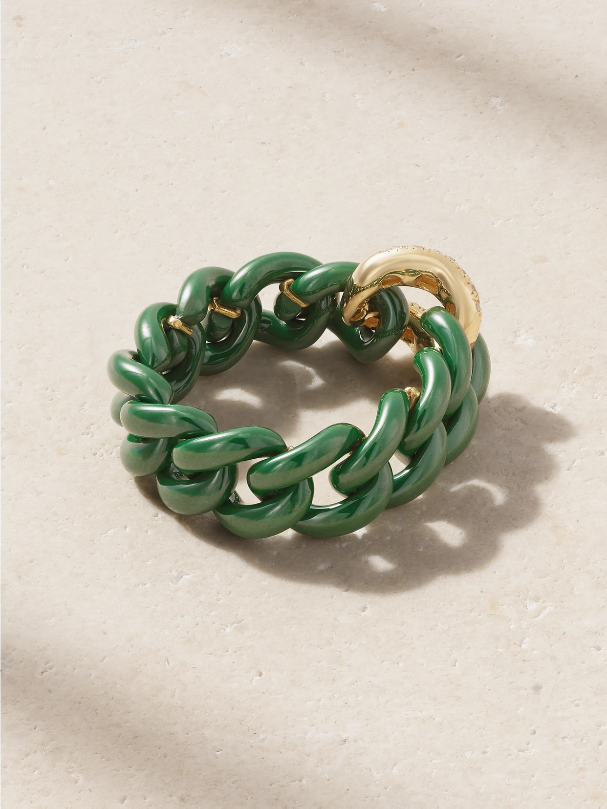 Shay Medium Link 18-karat Gold, Diamond And Ceramic Ring In Green