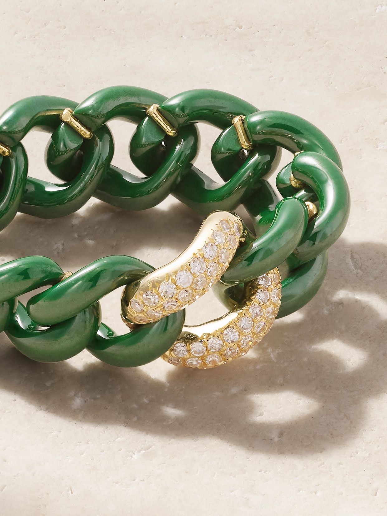 Shay Medium Link 18-karat Gold, Diamond And Ceramic Ring In Green