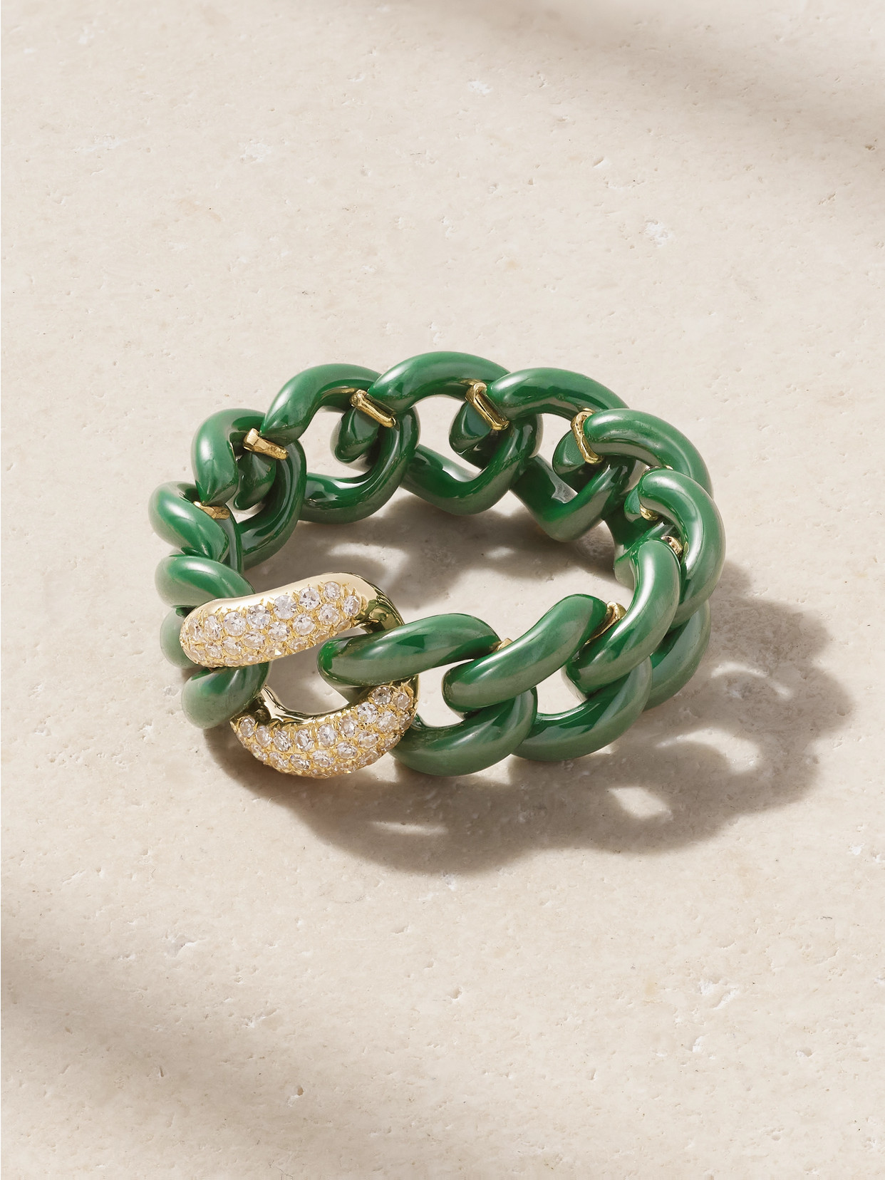 Shay Medium Link 18-karat Gold, Diamond And Ceramic Ring In Green