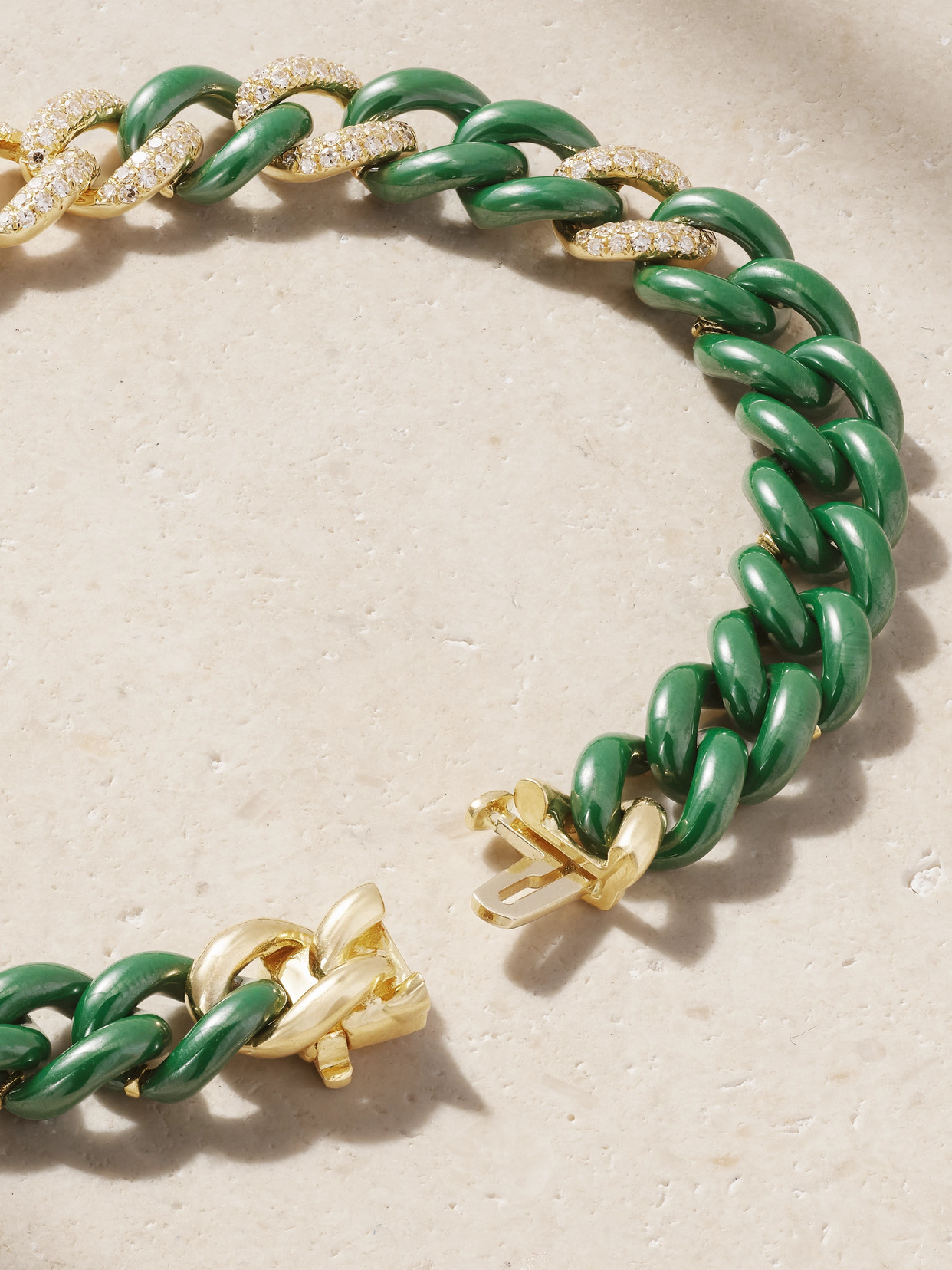 Shay Medium Link 18-karat Gold, Ceramic And Diamond Bracelet In Green