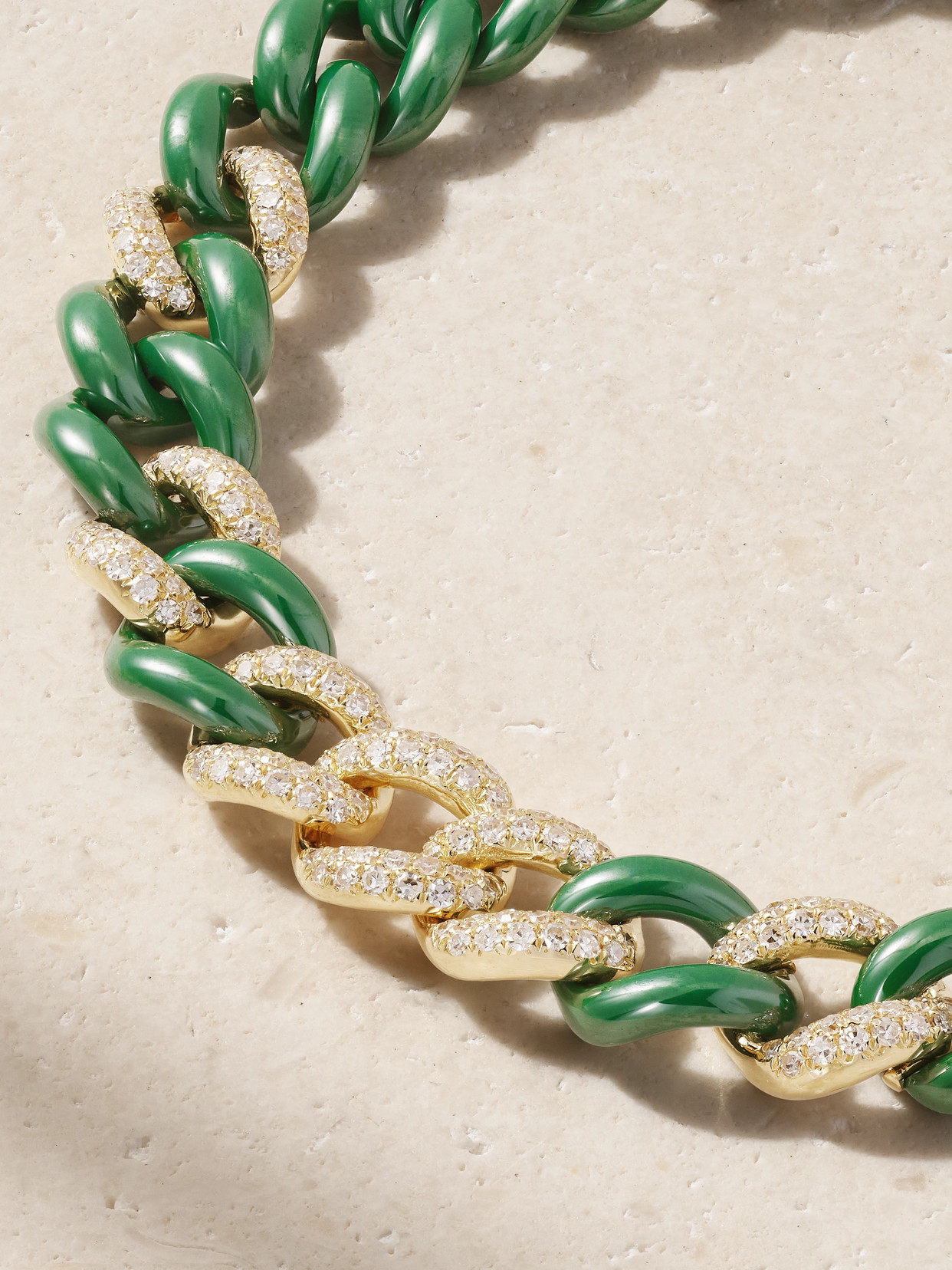 Shay Medium Link 18-karat Gold, Ceramic And Diamond Bracelet In Green