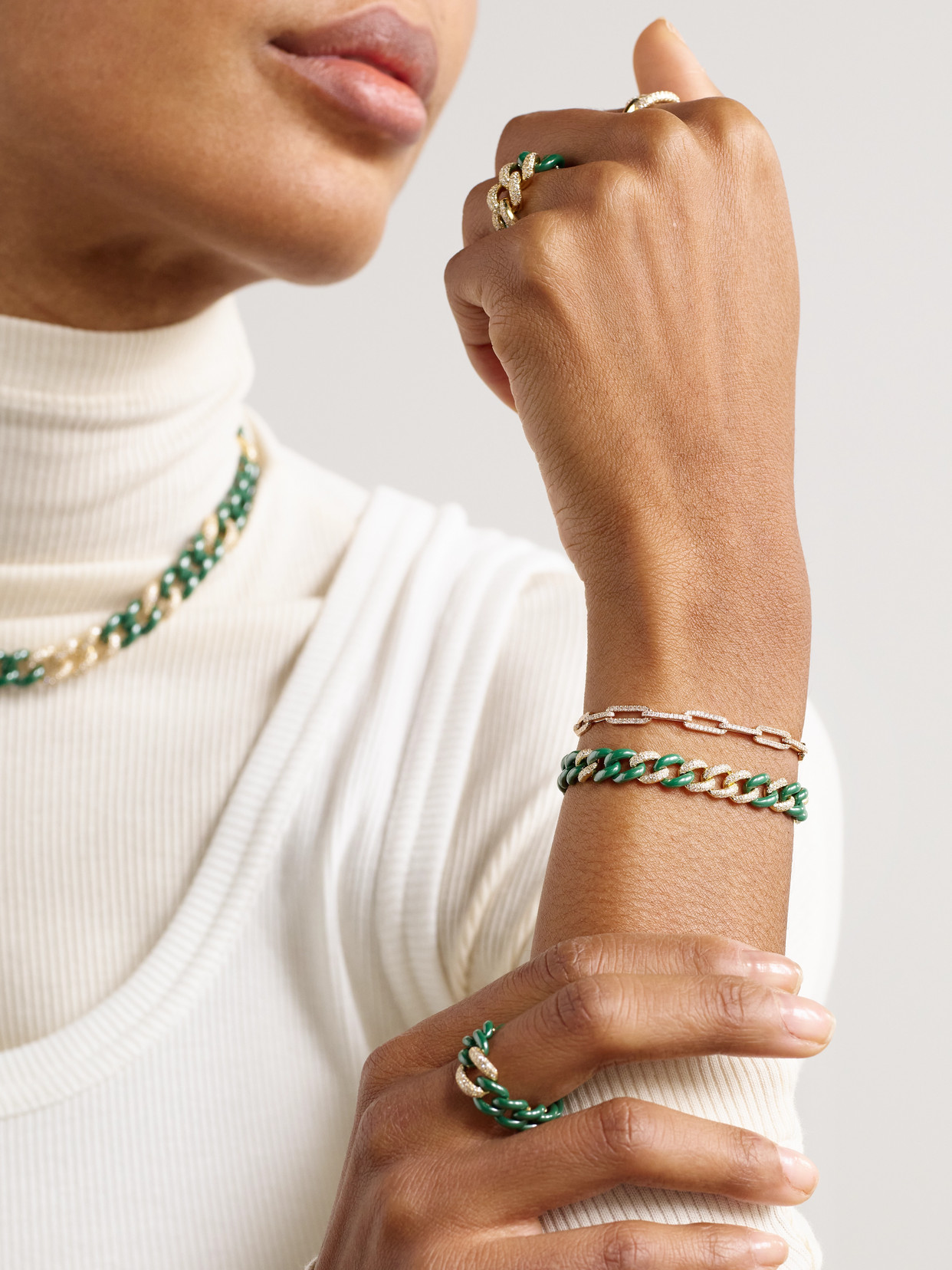 Shay Medium Link 18-karat Gold, Ceramic And Diamond Bracelet In Green