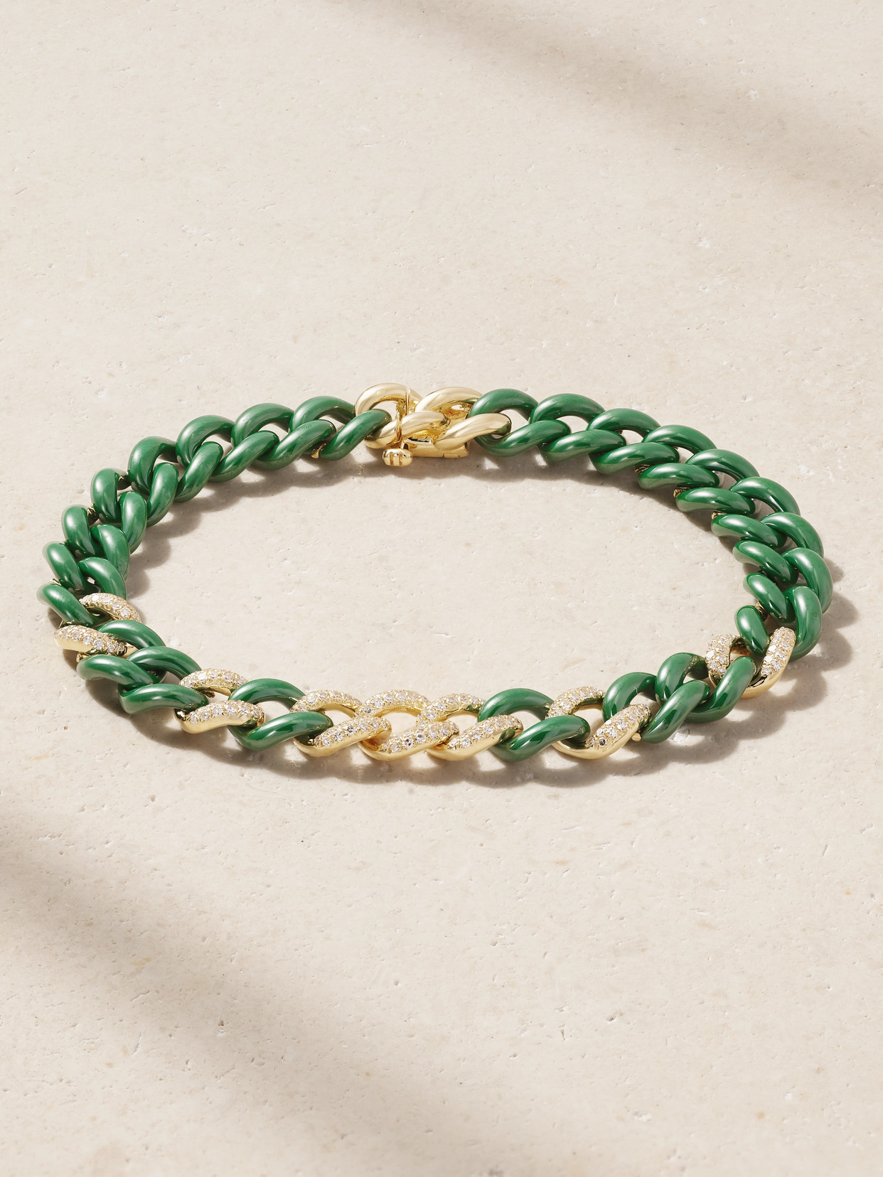Shay Medium Link 18-karat Gold, Ceramic And Diamond Bracelet In Green