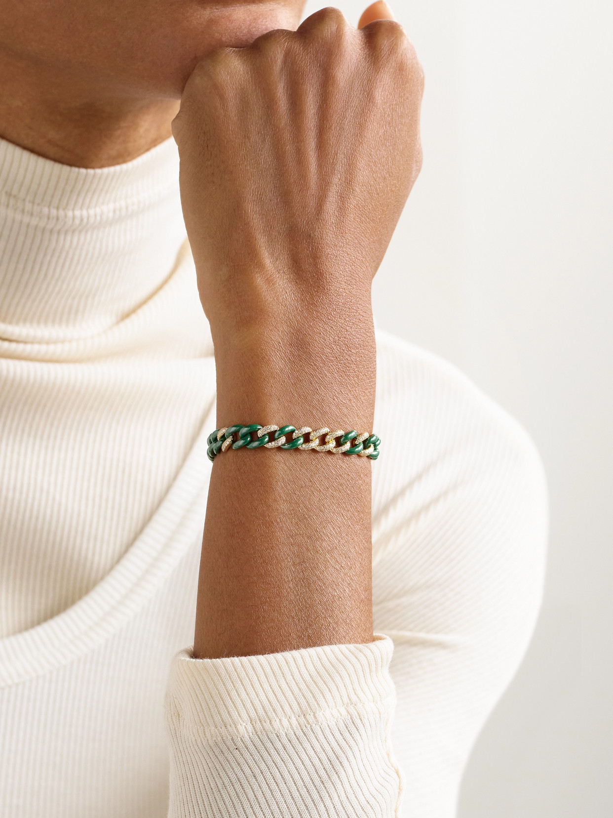 Shay Medium Link 18-karat Gold, Ceramic And Diamond Bracelet In Green