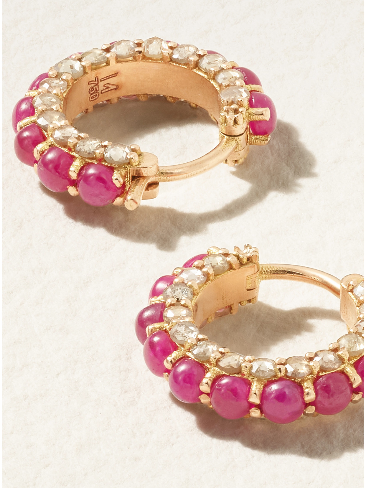 Ileana Makri Streamflow 18-karat Rose Gold, Ruby And Diamond Hoop Earrings In Pink