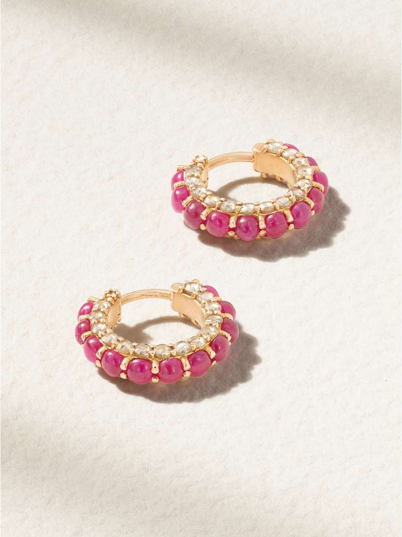 Ileana Makri Streamflow 18-karat Rose Gold, Ruby And Diamond Hoop Earrings