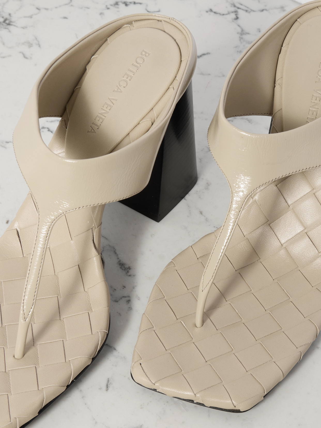 Bottega Veneta Beige Marella Thong Heeled Sandals In Ivory