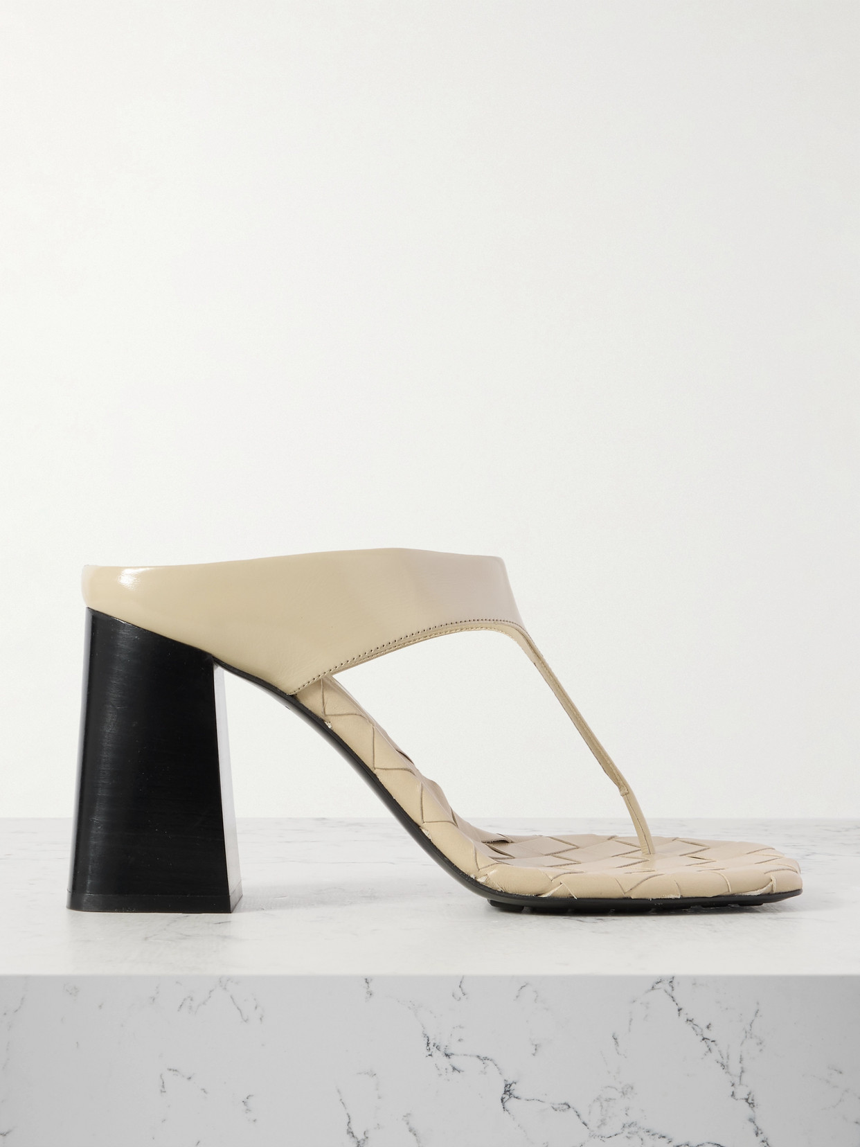 Bottega Veneta Beige Marella Thong Heeled Sandals In Ivory