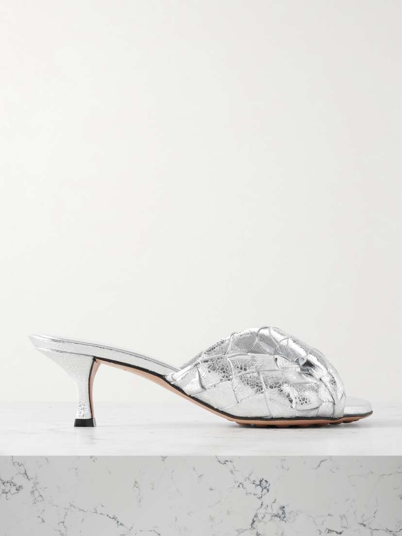 Bottega Veneta Blink Twisted Intrecciato Metallic Leather Mules