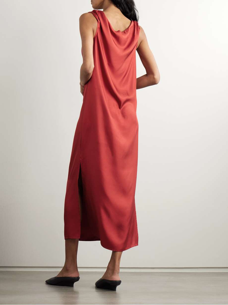 moun knotted draped silk-twill midi dress