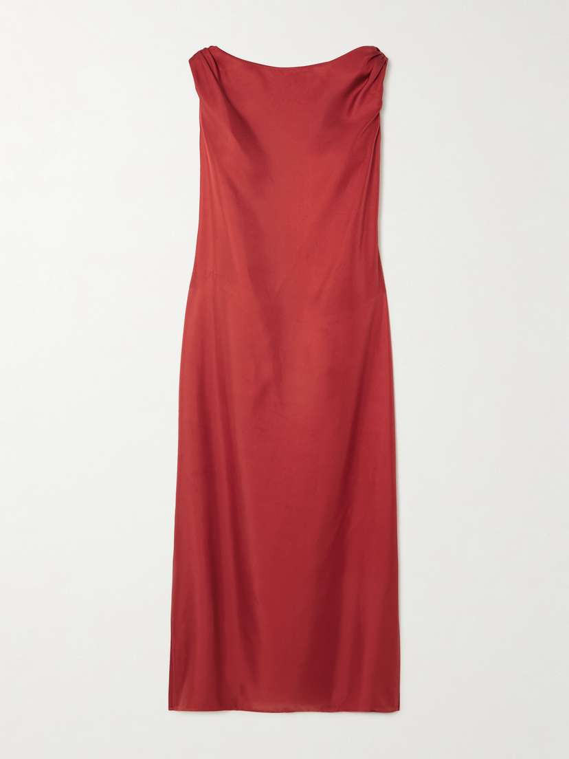 Loulou de Saison Moun Knotted Draped Silk-twill Midi Dress