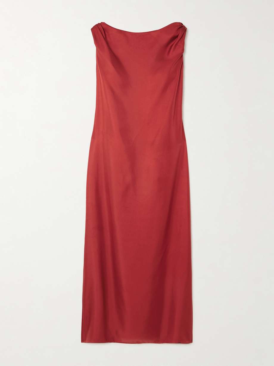 moun knotted draped silk-twill midi dress