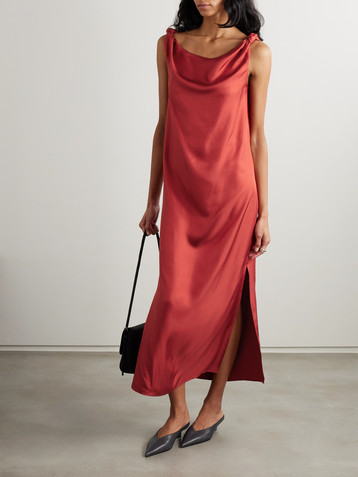 LOULOU DE SAISON Moun knotted draped silk-twill midi dress