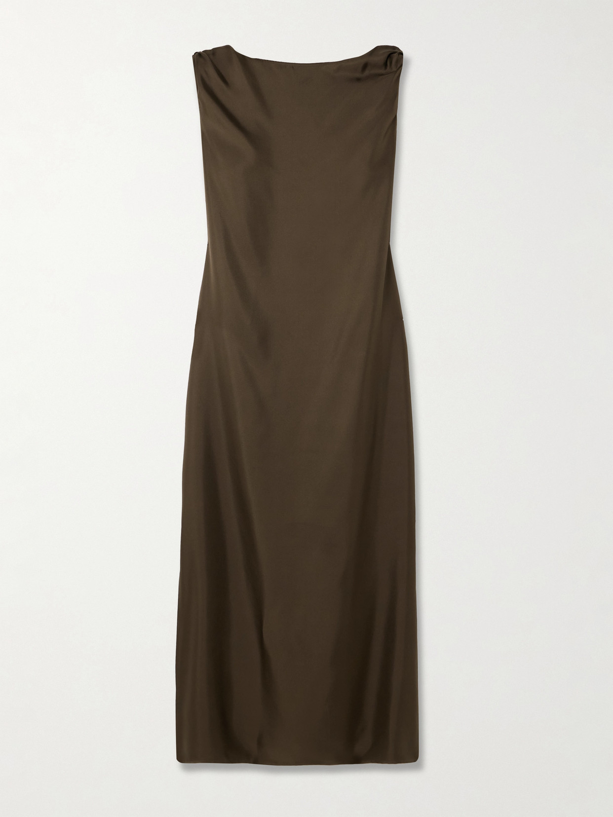 Loulou de Saison - Moun Knotted Draped Silk-twill Midi Dress - Brown