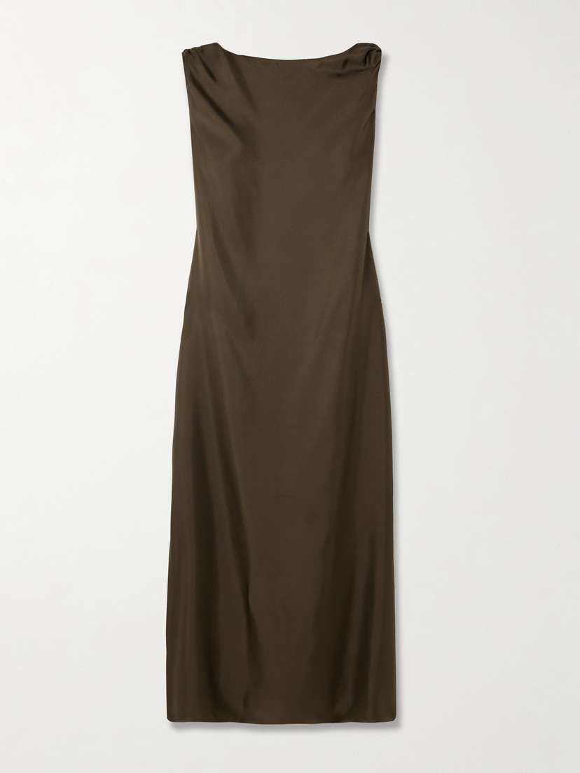 Loulou de Saison Moun Knotted Draped Silk-twill Midi Dress