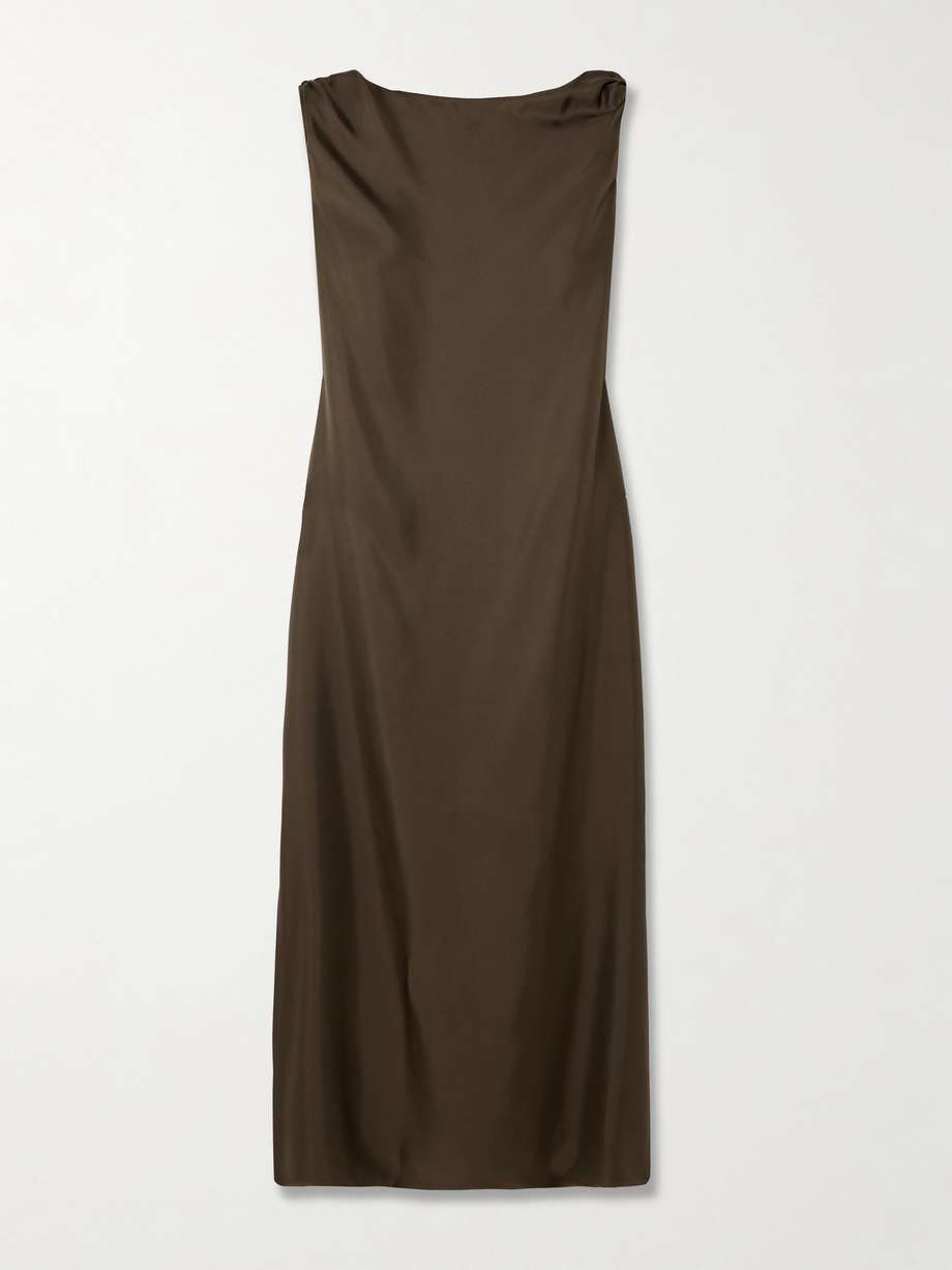 moun knotted draped silk-twill midi dress