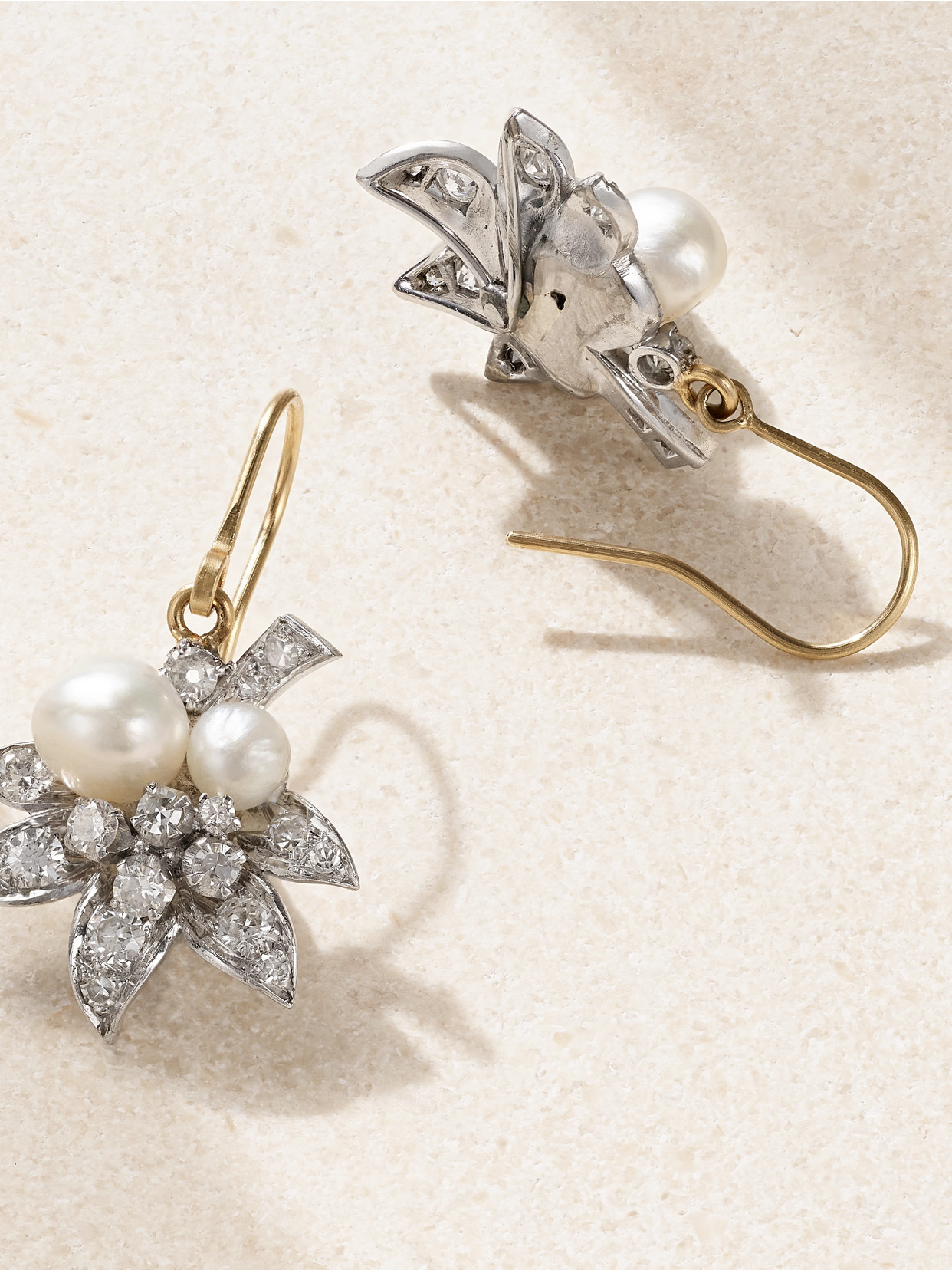 Stephanie Windsor Edwardian 1910 Platinum, 18-karat Gold, Diamond And Pearl Earrings In Silver