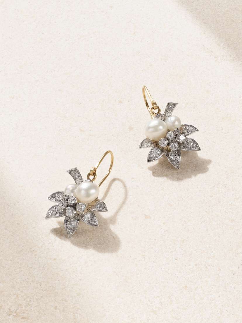 Stephanie Windsor Edwardian 1910 Platinum, 18-karat Gold, Diamond And Pearl Earrings