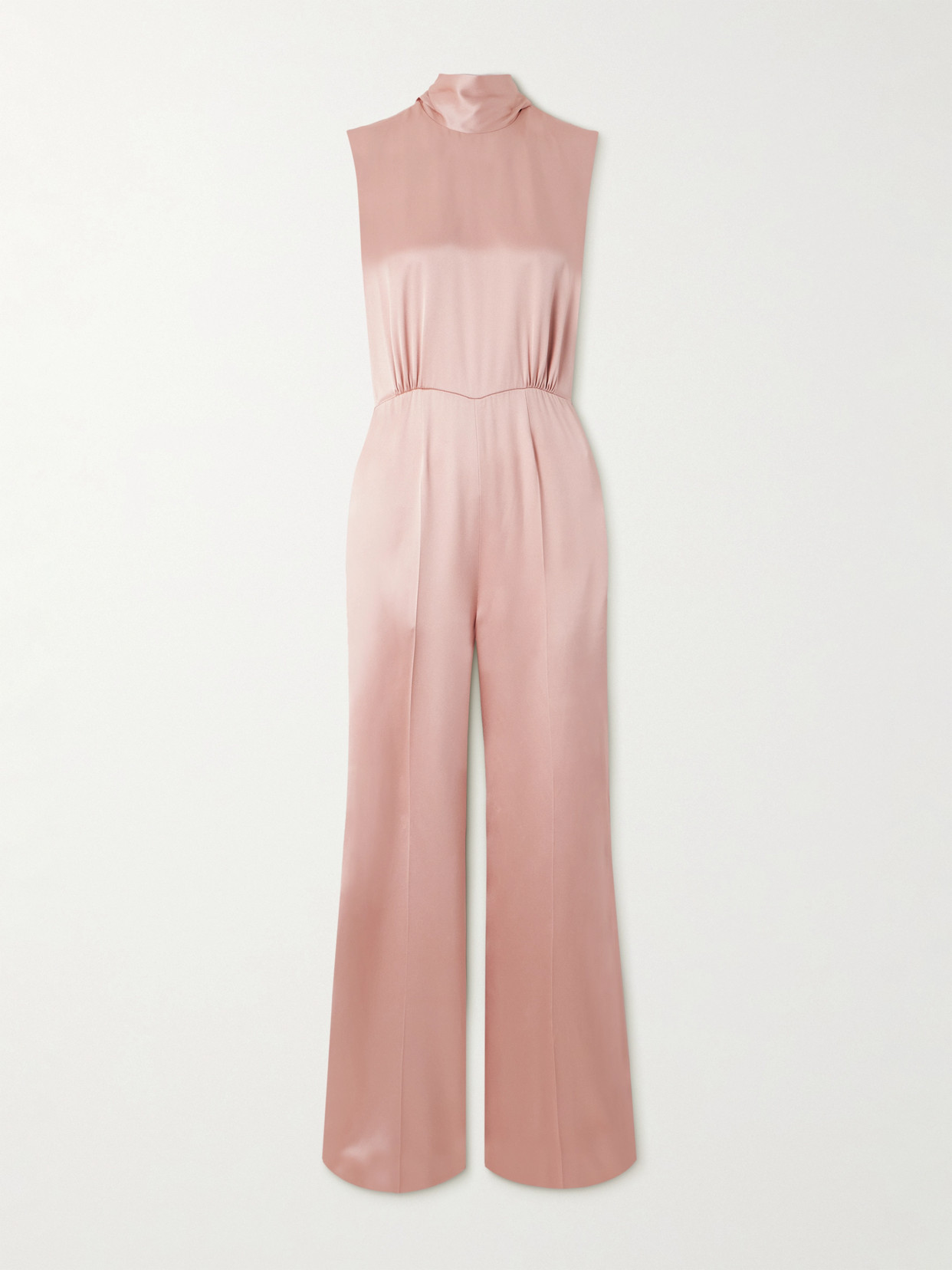 Sasuphi Nicole Tie-neck Silk-blend Satin Jumpsuit In Pink