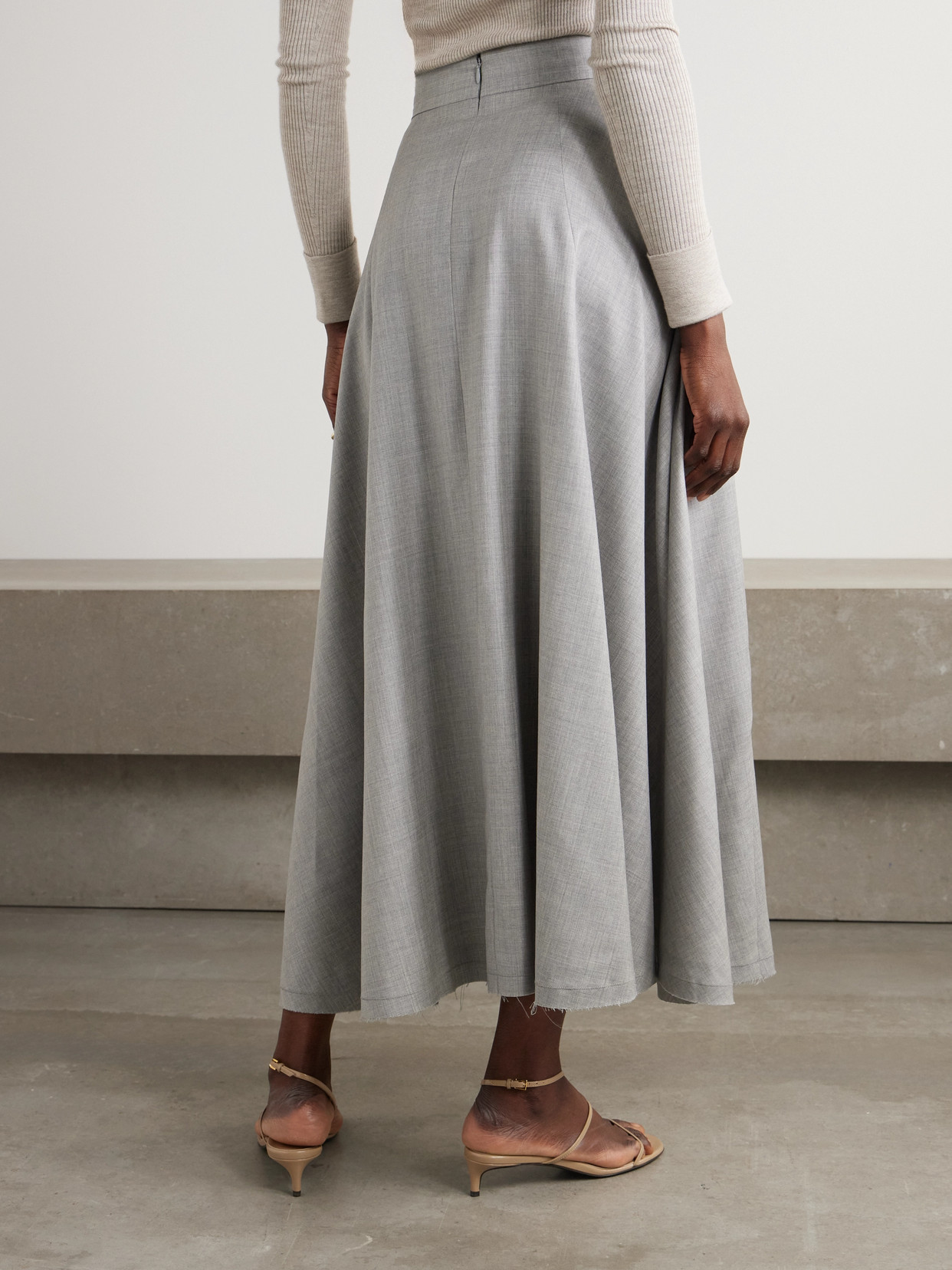 Sasuphi Lauren Frayed Wool Maxi Skirt In Gray