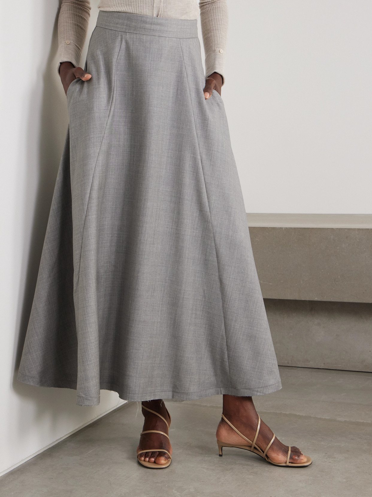 Sasuphi Lauren Frayed Wool Maxi Skirt In Gray