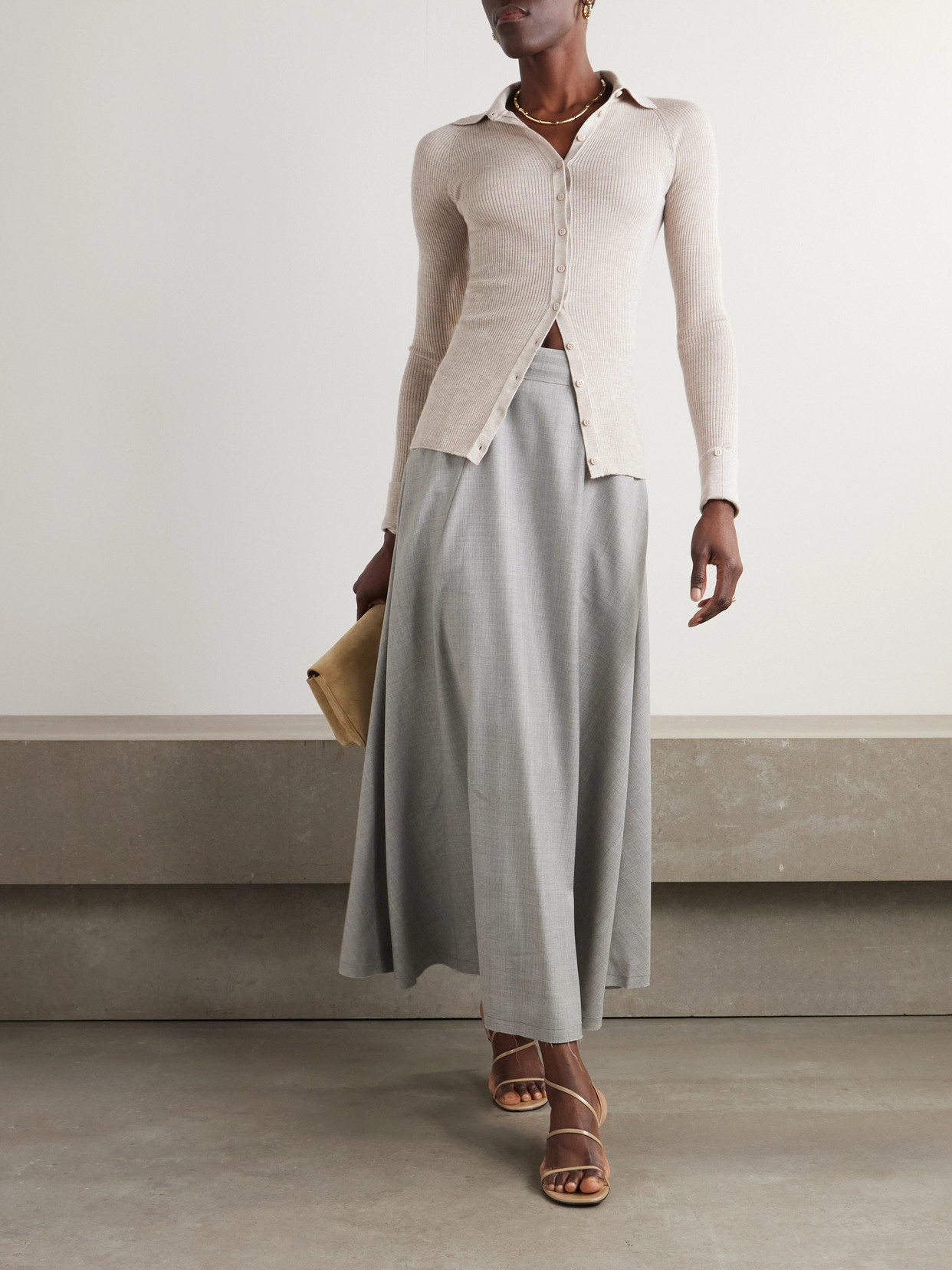 Sasuphi Lauren Frayed Wool Maxi Skirt In Gray