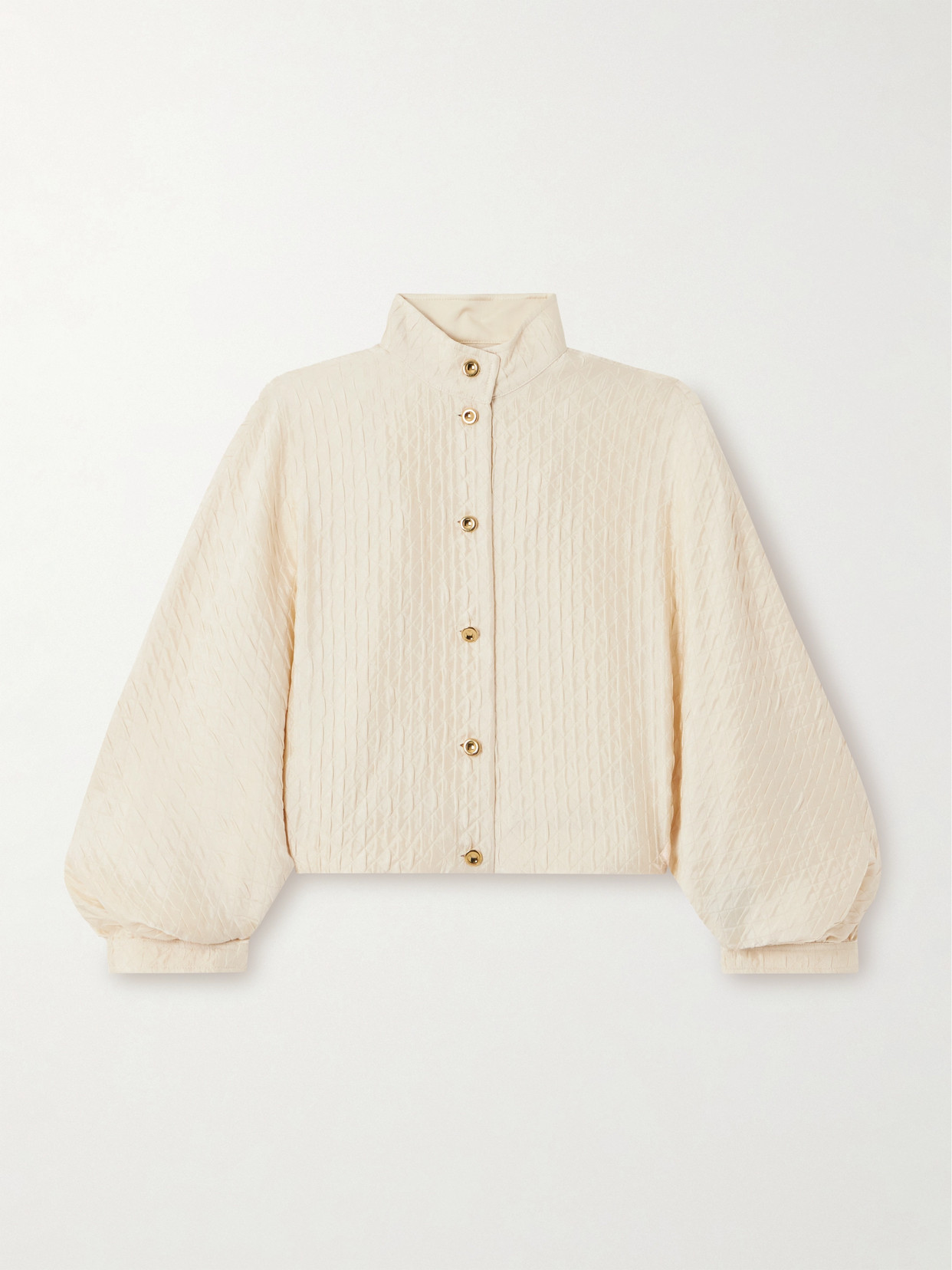 Loro Piana Cropped Quilted Silk-cloqué Jacket In Ivory