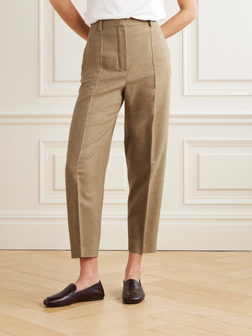 Loro Piana Dan pleated wool, cashmere and linen-blend tapered pants
