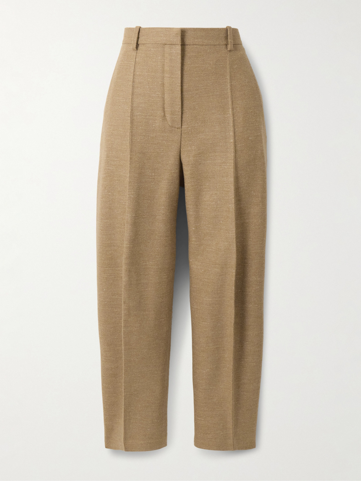 Loro Piana Dan Pleated Wool, Cashmere And Linen-blend Tapered Pants In Neutrals